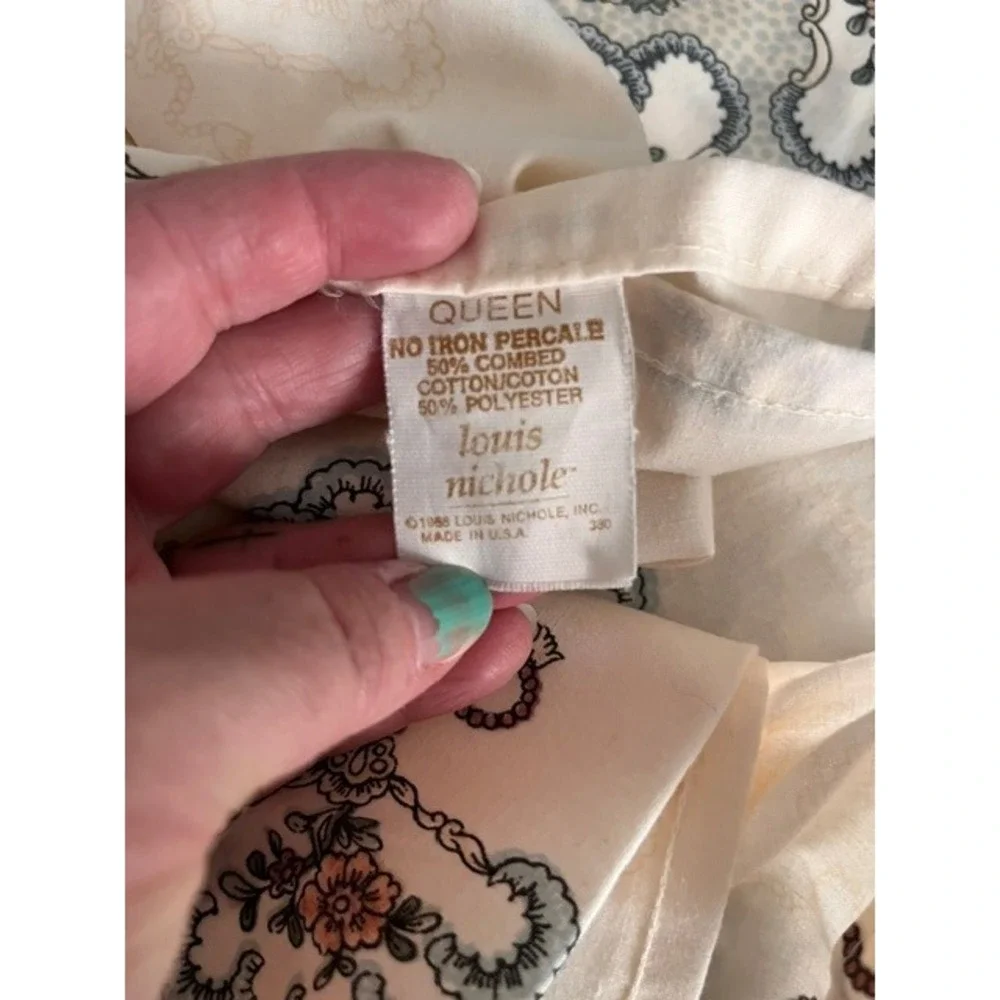 Vintage Louis Nichole Queen size Sheet set 1980's Royal Fan Flowers